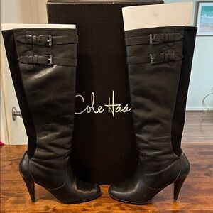 Cole Haan Women's Black Heeled Boots with Buckle Detail